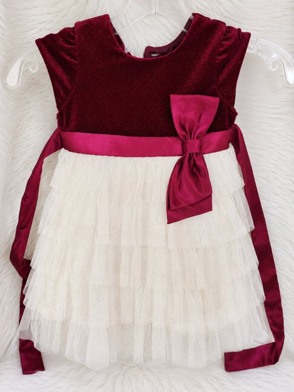 Jona Michelle Girls' Maroon/White Lined Holiday Party Dress SZ 2T